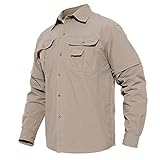 MAGCOMSEN Herren Langarmhemd Us Army Hemd Shirt Leicht Outdoor Wanderhemd Herren Sommer Schnelltrocknendes Safari Hemden Freizeit Arbeitsshirt Angeln Jagd Tropenhemd Khaki M