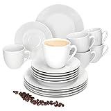 MamboCat Tommy 18tlg Kaffeeservice I weißes Porzellan-Kaffeeset für 6 Personen I Je 6X Kaffeetassen, Untertassen & Kuchenteller I schickes Geschirr für Frühstück & Kaffee, Gastro, Hotel & Co