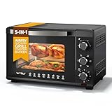 WOLTU Mini Backofen, Pizzaofen 32 L, 1600 W, 100-230 °C, 0-60 Min. Timer, 5 Heizmodi, Doppelglastür, mit Drehspieß Backblech Grillrost Krümelblech Rostheber, Schwarz