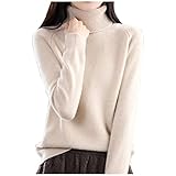 Shffuw Damen Pullover, 100% Merinowolle Strickpullover, Einfarbiger, Elegant, Rundhals, Langarm, DüNne, Stehkragen, Weich Knit Sweater, Warm Herbst Winter Outfit, Kaschmir Cashmere Women's Jumpers