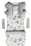 Medi Partners Sitzauflage Kinderwagen Buggy Baby Sommer Kindersitz Einlage Universal - 5tgl Gurtpolster + Spielbogen Kinderwagenset Babyschale (REH mit Grauer Minky)