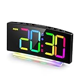 HERMIC Wecker, Wecker Digital LED mit 7 Farben RGB Nachtlicht, Netzbetrieben Digitalwecker mit 8 Farben Digitalanzeige, 2 Alarme, Snooze, 12/24h, Einstellbare Lautstärke und Helligkeit (inkl. Adapter)