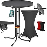 Casaria® Stehtisch mit Husse 70cm Klappbar Grau Rund Holz Metall Pulverbeschichtet Wetterfest Hoch Set Hochzeit Bistrotisch Bartisch Garten Partytisch