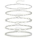 SpetngSake 5 Stück Fußkettchen Silber für Damen,Vintage Fussketten für Frauen,Fußkette Silber Damen,Fußkettchen Wunderschöner,Stapelbares Armbänder Set Schmuck für Mutter,Freundin,Frau,Schwester