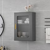 TUPAFJU 2/3-stöckiger Wandschrank aus Holz mit Einzeltür aus Glas, an der Wand montierter Make-up-Organizer, Medizinschrank,für Wohnzimmer,Schlafzimmer,Küche(Gray,60 * 40 * 15cm/23.6 * 15.7 * 5.9in)