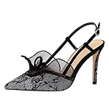 JOEupin Damen-Pumps mit Slingback-Absatz, geschlossen, spitzer Zehenbereich, Kätzchen-Absatz, Hochzeitskleid, Pumps, silber, 35.5 EU