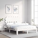 ARKEM Massivholzbett mit Kopfteil Bettgestell Bed Frame Holzbett Kopfteil Bett Schlafzimmer Bett Massivholzbetten Weiß - 3193697