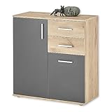 BC 1040 Kommode in Grau, Viking Oak Optik - Moderne Kommode mit Schubladen und viel Stauraum - 80 x 84 x 35 cm (B/H/T)