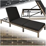tectake® Polyrattan Sonnenliege mit 6-Fach höhenverstellbarer Rückenlehne, Outdoor Daybed mit bequemer Polsterauflage, Gartenliege Rattan für drinnen und draußen, pflegeleicht und stabil - Natur