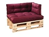 Traumnacht Outdoor Palettenauflage mit Schaumstoffstäbchen gefüllt, Palettenkissen, Palettenpolster Palettenmöbel Palettensofa 3er Set (Sitz+Rücken+Seitenteil), rot