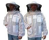 Runder Hut Schleier drei Schichten ultra belüftete weiße Imkerjacke professionelle Bienenzucht Jacke Imkeranzug (Medium)