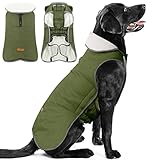 Wasserdichter Hundemantel, Hundejacke Winter Winddichter Warmer Hunderegenmantel, Hundebekleidung mit Klettverschluss Fleece Gefüttert Reflektierender Wintermantel, ArmyGreen XXXL