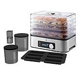 WMF Küchenminis Dörrautomat Edelstahl, Dörrgerät mit 5 Einlegefächern, 30-70°C, bis 24h-Timer, Obsttrockner, Dehydrator, 2 Aufbewahrungsboxen, Müsliriegelform, spülmaschinengeeignete Teile