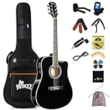 Winzz Elektro Akustik Gitarre Western 4/4 Anfänger Erwachsene Kinder (Rechtshänder Schwarz-Glänzend)