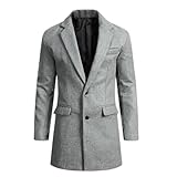 WESBR Tweed-Mantel Herren Herbst Einfarbig Langer Mantel Herren Slim Fit Revers Casual Jacke Herren Einfachheit Täglicher Verschleiß Mantel Coat Klassisch Herren B-Light Grey L