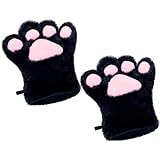 dressfan 1 Paare Plüsch Katzenpfoten Handschuhe Katzen Handschuhe Karneval Fasching Halloween Dress Up Zubehör,Frauen & Mädchen Neko Party Cosplay Kostüm Weihnachtsgeschenke,Schwarz