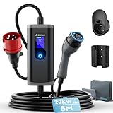 bokman Mobile Wallbox 22kW, Typ 2 Ladekabel mit CEE Stecker 5 Meter | 6-32A | 3-Phasig | IP65 Wasserdicht, Tragbares EV-Ladegerät für IEC 62196-2 mit Tragetasche & Mikrofaserhandtuch