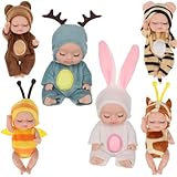 Vaguelly 6 Stück Mini-Babypuppen Niedliche Babypuppen Lebensechte Realistische Babypuppen Wiedergeborene Kleine Babys Mit Tierkleidung Für Kinder Mädchen Jungen Kleinkinder Valentinstag