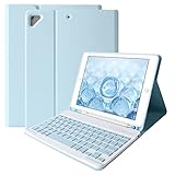 Tastatur Hülle für iPad 9.7' 2018 (6. Gen)/iPad 9.7' 2017 (5. Gen)/iPad Pro 9.7/iPad Air 2/Air 1, TPU Schutzhülle mit drahtloser Abnehmbarer Bluetooth-Tastatur & Eingebautem Pencil Halter(Hellblau)