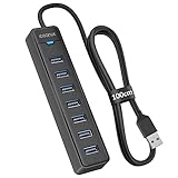 iDsonix 7-Port USB 3.0 Hub - USB Verteiler Multiport Adapter mit 1M Kable, USB 3.0 5Gbps Data, 5V 3A Type-c Port, USB Hub Splitter für PC, Laptop, MacBook und mehr