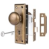 newliplace Einsteckschloss-Set für Innentür, Vintage-Türknäufe mit Schloss und Skelettschlüssel, antikes Messing, Türknäufe für alte Türen, 3 Stück