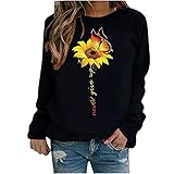Winter Damen Casual Tops Damen Schmetterling Print Sweatshirt Bluse T-Shirt Pullover Wickelshirt (Black, L)