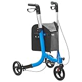 VEVOR Rollator mit 3 Rädern, faltbarer Gehwagen aus Aluminium mit verstellbarem Griff, Trio-Leichtgewichtsrollator für den Außenbereich mit Aufbewahrungstasche, 118 kg Tragkraft, Blau