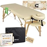 HABYS Sonia Massageliege | Klappbar Holz 2 Zonen | Massagetisch mit Vollausstattung | 165 x 60 x 84 cm, bis 250 kg | Kopfstütze, Tragetasche, MDR-Zertifiziert | Beige