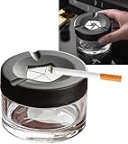 iksya Drehaschenbecher mit Deckel - Winddichter Aschenbecher Glas Sturmaschenbecher Tragbar für Home Office Balkon Partys Outdoor Drinnen und Draußen(Black A)