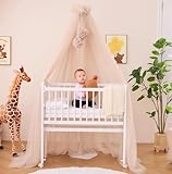 ALAVYA HOME® Betthimmel Tüll 120cm lang für Babybett & Wiege, Moskitonetz mit 2 Bommeln und Himmelstange I Babyzimmer Deko Schützt & Verzaubert Ihr Baby im Schlaf (Light Beige) (Light Beige)