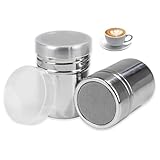 2 Stück Puderzuckerstreuer,Mehlstreuer,Streuer Cappuccino Kaffee,für Schablonen Kakaostreuer,Puderzuckermühle Coffee Deckel,Edelstahl Kakao Kakaopulver,Mühle Puderzucker Staubzuckerstreuer