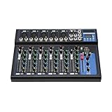 Audio Mixer Professioneller,7 Kanal Stereo Sound Mischpult mit USB-DJ-Digitale Schnittstelle 48 V Phantomspeisung,Tragbarer Bluetooth-Audio-Mixer für Karaoke Digital Audio Mixer