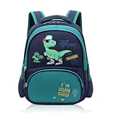 Auirshiky Kinderrucksack Jungen, Kleiner Dinosaurier Rucksack Kinder mit Brustgurt, Wasserdicht Vorschule Kleinkind Schulrucksack Kindergarten Schultasche (Dinosaurier Grün) (Mail Blue)