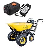 BAMATO Elektrische Schubkarre MTR-300W | Elektroantrieb | 300 kg Traglast | 400W Motorleistung | Max. 6,0 km/h vorwärts | Muldenvolumen 100 Liter | Stufenlose Geschwindigkeit | Schubwagen Schubkarren