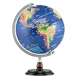 COSTWAY 30cm Globus beleuchtet - Englische Karte, 360° drehbar, Weltkugel mit Holzbasis, pädagogisches/geographices Schülerglobus, Globus Deko, Retro Erdkugel Leuchtglobus für Zuhause, Büro & Schule