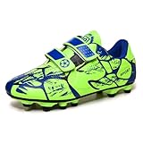 Riawexen Fussballschuhe Jungen Mädchen Fußballschuhe Kinder Outdoor rutschfest Trainingsschuhe Unisex Klettverschluss Low Top Soccer Schuhe Grün 37