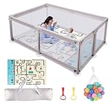 Truevaste Laufstall 180x200x65 cm, Laufgitter Baby mit Matratze, 600D Oxford Faltbar Playpen mit 50 Bunte Bälle, 2 Zugringen & 1 Aufbewahrungstasche, Kinderlaufstall Tragbar für Indoor Outdoor