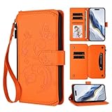TUUNKMUY Handyhülle für iPhone 13 Pro Max, Prägung Schmetterling Reißverschluss Wallet Book Case Hülle Premium PU Leder Schutzhülle Klapphülle Magnetverschluss Kartenfach Standfunktion Orange