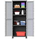 SDWEHO7 Kunststoffschrank mit 2 Türen und 4 Einlegeböden, Mehrzweckschrank zur Lagerung Werkzeugen, Reinigungsmitteln, Viel Stauraum, 68x39x171,5 cm Grau Kunststoff
