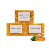 4 Stück Kojisäure und Kurkuma Naturseife, Feste Kernseife, Rohseife als Duschbrocken für Gesicht & Körper, Natürliche Duschseife für Männer und Frauen, zum Seifengießen gegen dunkle Flecken