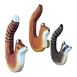 your castle 3 Wandhaken Garderobehaken Kleiderhaken aus Holz: Eichhörnchen/Fuchs/Waschbär handgearbeitet, Kleiderhaken für Jungen & Mädchen | Wandgarderobe Kinder Tiermotive Deko, 15,5x8,5x2 cm