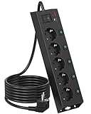 Steckdosenleiste Einzeln Schaltbar, 5 Fach Mehrfachsteckdose Wandmontage mit Überspannungsschutz 1050J Für Heim und Büro, 2M Kabel (Schwarz)