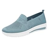 Damen Slip-On Loafers, Knit Mesh Flats mit Stretchkragen, atmungsaktiv, leicht, Wanderschuhe, bequem, Slipper, orthopädische Turnschuhe, klobig, rutschfest, Keilabsatz, Turnschuhe für Büro, Freizeit