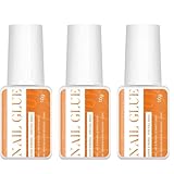 3x8g Extra starker Nagelkleber für falsche Nägel, Pinsel auf Nagelkleber Extra stark, Pinsel auf Kleber, mit ausgezeichneter Haftkraft für Nagelkunst Dekorationen, Salon & DIY Maniküre,Gelb