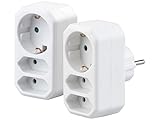 2er Set Dreifach-Steckdosen Adapter mit Kindersicherung – Robuste Schuko Dreierstecker Stromverteiler für Zuhause Büro Werkstatt