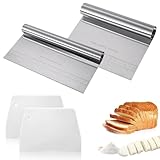 4 Stück Teigschaber Edelstahl, Teigschneider Groß mit Messskala und Teigkarte Kunststoff Gemüseschaufel Küchenschaber für Kuchen Pizza Dough Backutensilien (22cm,15cm)