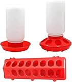 VandanCoop Küken Futterautomat und Tränke Set 1 kg Futterspender Hühner Roter Futtertrog für Hühnchen Enten Geflügel（Roter）…