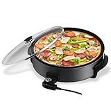 Elektrische pfanne Scheffler elektrisch Pizzapfanne 41cm Elektropfanne mit decke,Multifunktionspfanne mit Antihaftbeschichtet,5 Einstellbare Temperaturen,13L,1500W(EPP38-A)