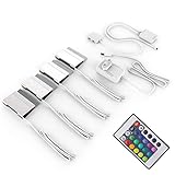 B.K.Licht - LED Glasboden Strip mit Fernbedienung, buntes RGB Licht, dimmbar, LED Streifen, Leiste, Zimmer deko, LED Band, Lichtleiste, Schrankbeleuchtung, Beleuchtung, 4x2,5x10 cm, Chrom