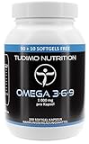 Omega 3 6 9 Kapseln Hochdosiert - 1000 mg - 100 Stück (3+ Monatsvorrat) Omega 369 Softgel Öl Tabletten, 1000mg Omega 3-6-9 Komplex Fischöl, Sonnenblumenöl und Leinsamenöl (Flaxseed Oil) mit Vitamin E